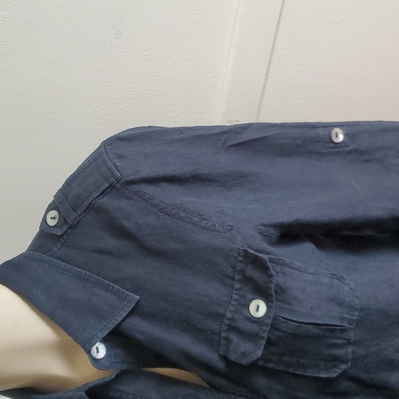 Emma Sofia 100% linen button up Roll Tab Sleeve blouse Size 8 - Picture 3 of 11